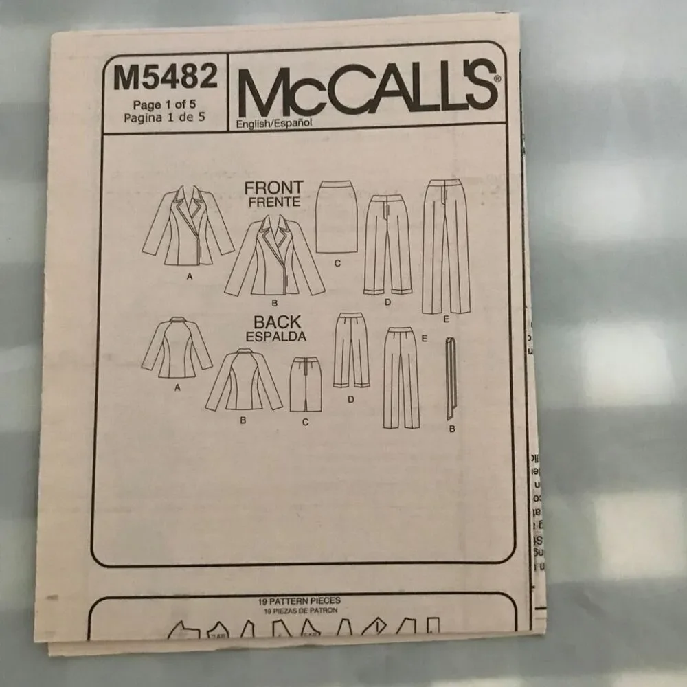 #M5482 McCalls  jacket pants skirt separates sewing pattern size 14-20